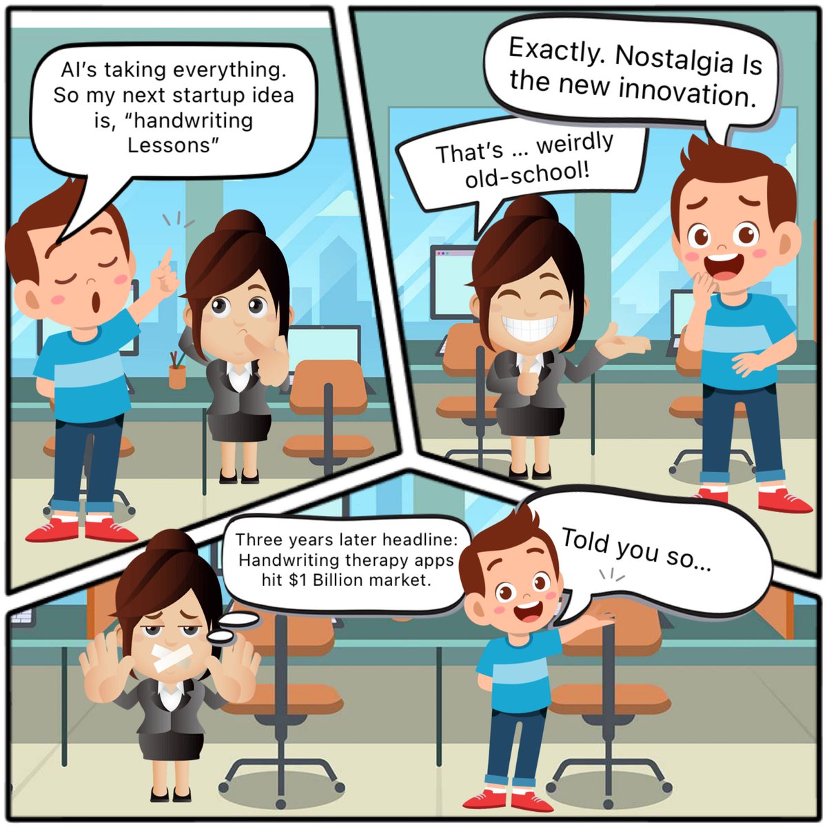 The Prophet of Profit is a series of comics where a quirky entrepreneur publishes his predictions of future business trends. 

Here is episode 1 and it’s called: The Great Pivot. Keep checking for episode 2 of the series.