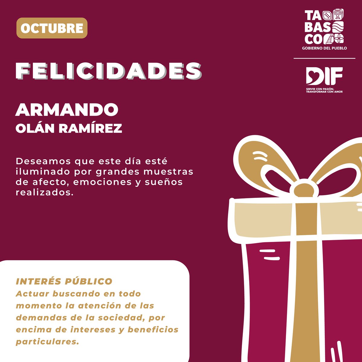 Hoy celebramos el cumpleaños de Armando Olán Ramírez. Gracias por ser parte del Sistema DIF Tabasco, nuestros mejores deseos en este día especial.