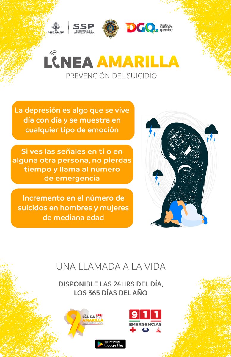 sspdgo's tweet image. #LíneaAmarilla #Durango #unallamadaalavida disponible 24 hrs. del día, los 365 días del año! #911 #SSPDgo #SSPDgo