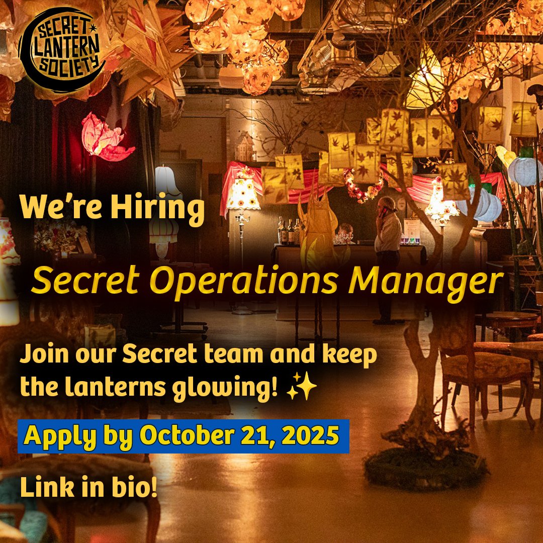 ✨We’re hiring!✨
The Secret Lantern Society is seeking an Operations Manager to join our artist-run, community-focused team. 
📅 Apply by October 21, 2025
🔗 See the full job posting - link in bio!
Join our Secret team and keep the lanterns glowing!✨
#VancouverArtsJobs #Hiring