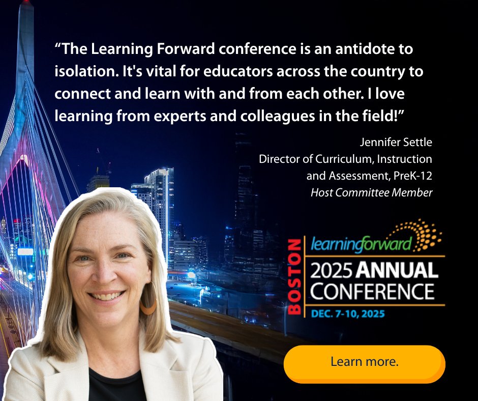 LearningForward's tweet image. Isolation is the enemy of great education. Jennifer Settle, director of curriculum, instruction and assessment and Boston Host Committee member, reminds us why connecting with colleagues and learning from experts across the country is vital for every educator&apos;s growth and…