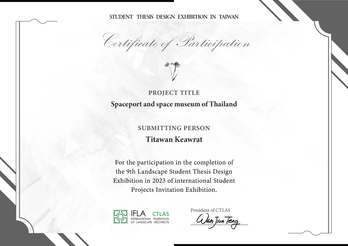 Titawan2096361's tweet photo. (12)โดยธีสิสนี้ได้รับเกียรติให้ไปจัดแสดงที่ไต้หวัน ในงาน student thesis design exhibition in Taiwan โดย IFLA อีกด้วย
ในอยากดูคลิปเพิ่มเติม ดูได้ที่
https://t.co/ijzPplG2Pc
#SERASpace #RaceToSpaceTH https://t.co/sPGznUMDjj