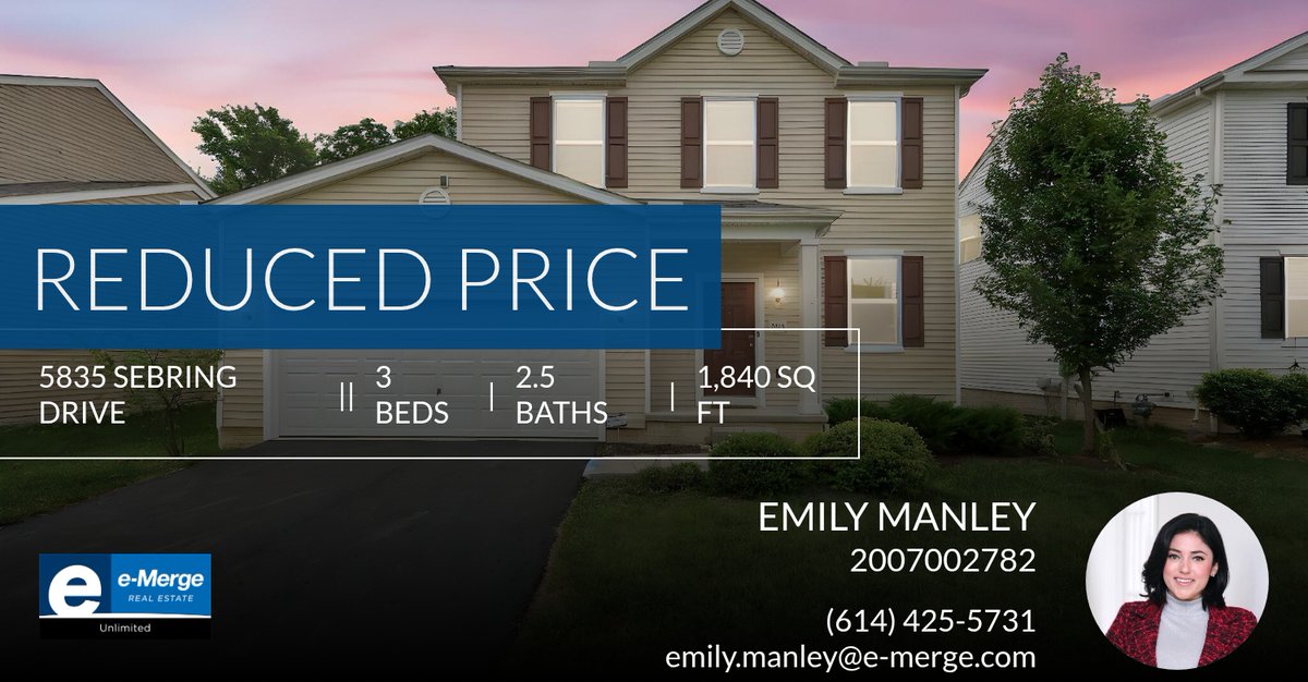 eMergeEm's tweet photo. 📍 Reduced Price 📍 This recently reduced home at 5835 Sebring Drive in Westerville won't last long, so, don't wait to set up a showing! Reach out here or at (614) 425-5731 for more information!

Emily Manley, GRI Realt... https://t.co/w7VeoTFvO7 https://t.co/dz1rmaR4xc