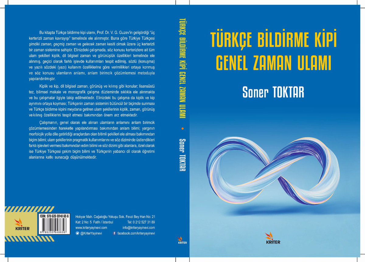 Türk Dili ve Edebiyatı Anabilim Dalı, Türk Dili Bilim Dalı doktora mezunumuz Soner Toktar’ın Türkçe Bildirme Kipi Genel Zaman Ulamı adlı kitabı yayımlanmıştır. Kendisini tebrik eder, çalışmalarında başarılar dileriz.