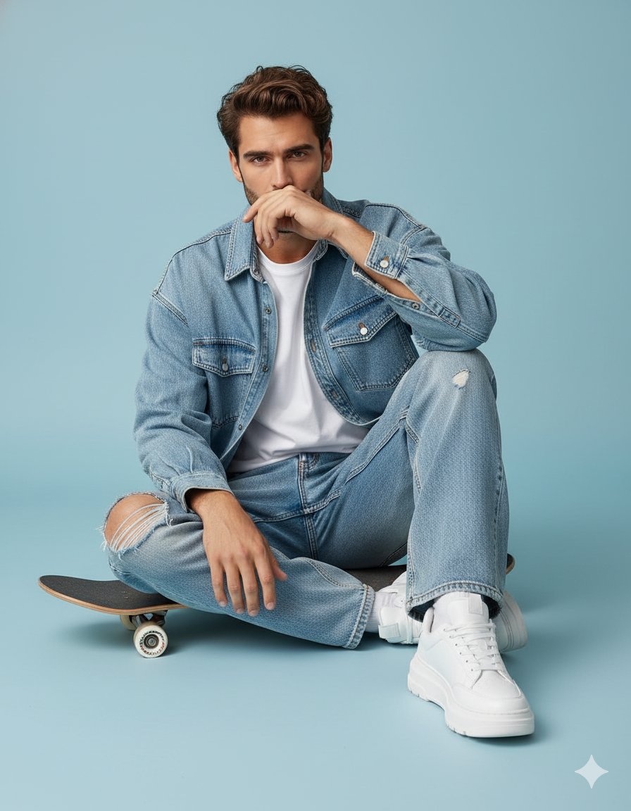ecommartinez's tweet image. 6. Retrato casual de cuerpo entero
Prompt : Crea un retrato de estudio de cuerpo entero de un hombre sentado casualmente en el suelo contra un fondo liso azul claro. Usa exactamente la cara proporcionada, manteniendo cabello, detalles faciales y tono de piel sin cambios. El…