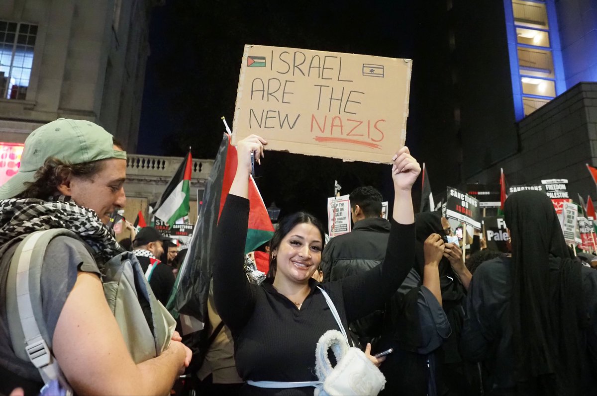 Two years ago in London. The 21st century Nazi supporters celebrate Hamas’s orgy of murder, rape, torture &amp; kidnapping in Israel. They have been at it again today.