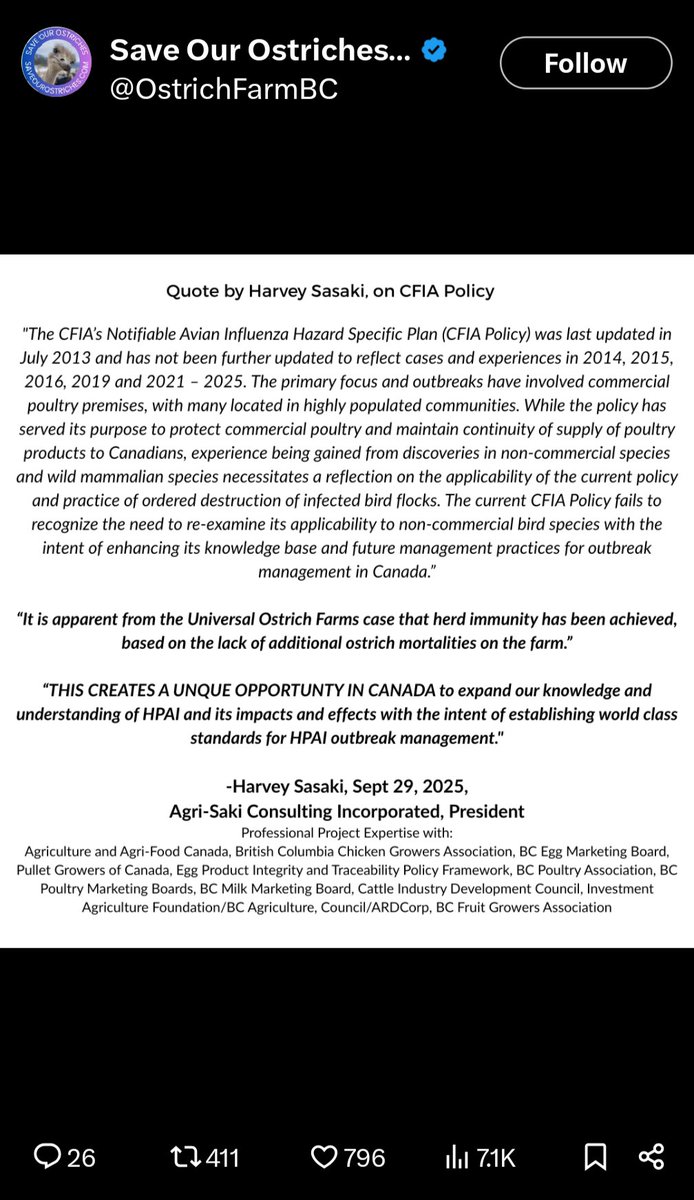 Universal Ostrich Farm please stop lying about support. I have also sent an email to Harvey Sasaki, Board member at the BC Poultry Association to confirm if this is also a lie that he is supporting you.