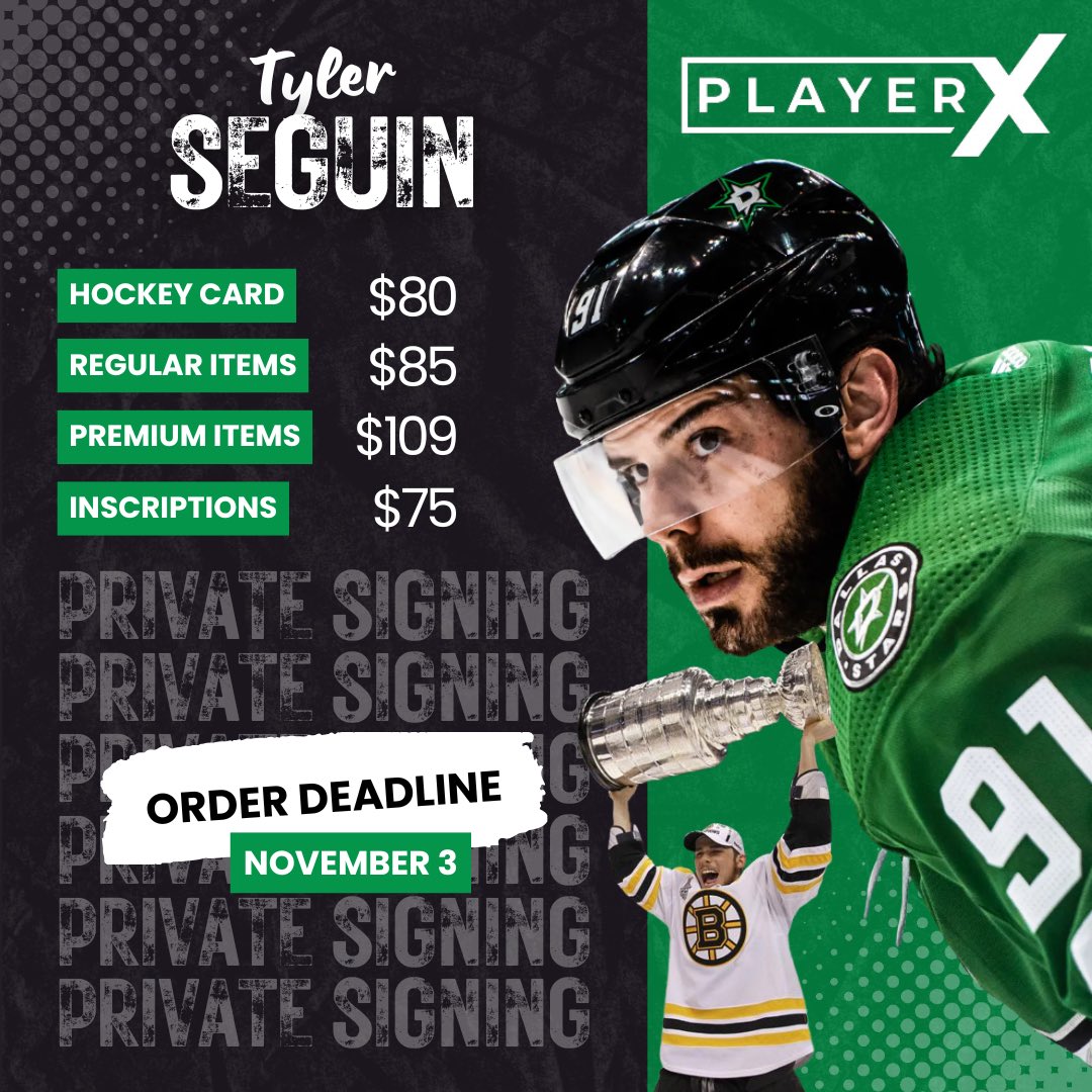 playerxca's tweet photo. ✍🏻 Tyler Seguin Private Signing
🏒 Rare autograph opportunity!
⏰ November 3 Deadline

https://t.co/zipF4wy6n1

#autographs #hockeymemorabilia #dallasstars https://t.co/h1vfNOliZ4