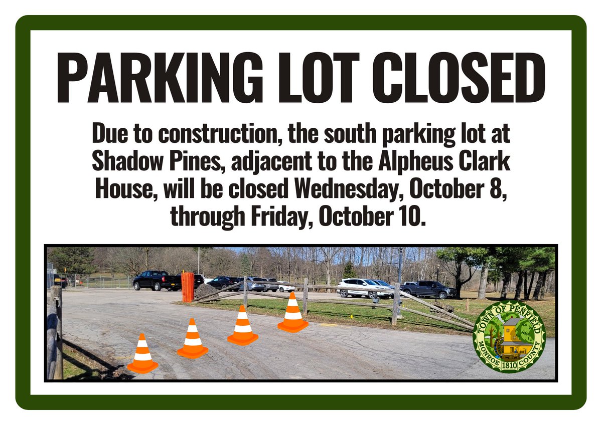 🚧Parking Alert: Tomorrow, Wednesday, October 8, through Friday, October 10, the south parking lot at Shadow Pines adjacent to the Alpheus Clark House will be closed due to construction. Please use the parking lot at the northeast corner of the property during this time.