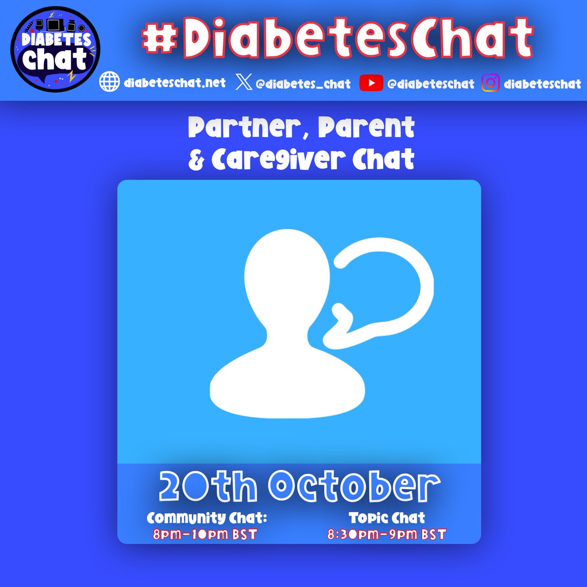Happy Monday everyone 😎
Let's see what's coming up on #DiabetesChat today:

🕗 Welcome Chat
🕣 Guest Speaker Chat
🕤 Open Forum Chat

🫂 Your Host today is <a href="/loopingntheloup/">Mary Murphy</a> &amp; <a href="/Type1Tony/">Type1Tony 💙</a> 
🎧 x.com/i/spaces/1gqxv…
#⃣ #DiabetesChat