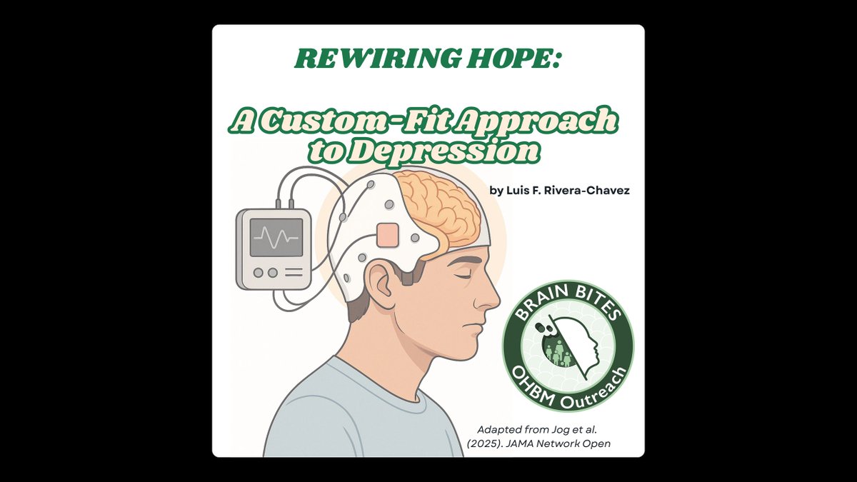 OHBM's tweet image. 🧠 Check out our latest Brain Bites post by Luis F. Rivera-Chavez!
Discover how personalized MRI-guided HD-tDCS could help “tune” brain networks to treat depression, showing reduced symptoms and higher remission rates.
🔗 in comments!
#OHBM #BrainBites #Neuroscience #MentalHealth