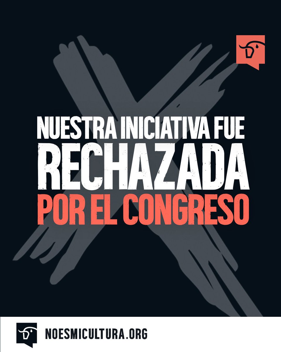 ❌🏛 Hoy el Congreso ha rechazado la ILP #NoEsMiCultura.

PP, Vox, UPN y la abstención del PSOE han amordazado a las más de 715.000 personas que solicitaban eliminar la tauromaquia de patrimonio cultural en un país donde 7 de cada 10 la rechazan.
