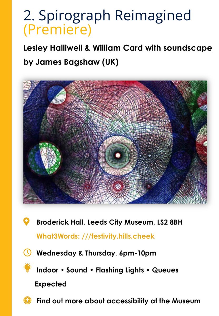 As part of Light Night Leeds, artist <a href="/halliwellesley/">Lesley Halliwell</a> has created a Spirograph-inspired light show which will have its premiere at Leeds City Museum on the 22nd and 23rd of this month. I'll be there on Wed 22nd so hope to see you there.
lightnightleeds.co.uk