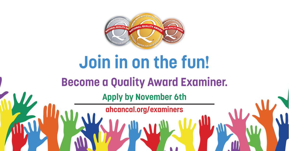 Looking to deepen your understanding of quality improvement and performance excellence in long term care? The AHCA/NCAL National Quality Award Program is seeking volunteers to serve as Silver and Gold Examiners. 

Learn more about the Examiner program: brnw.ch/21wWqBP