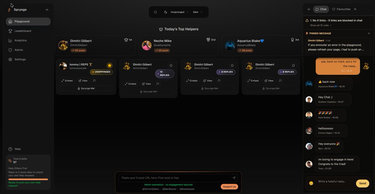 we went from 20 beta tester to 43 real users today

with a 100 posts shared and 835 replies in total meaning each post share on sprynge get at least 8 replies !!

And we still have a few people to reach out too !

I'm also taking this occasion to let you peak behind the admin