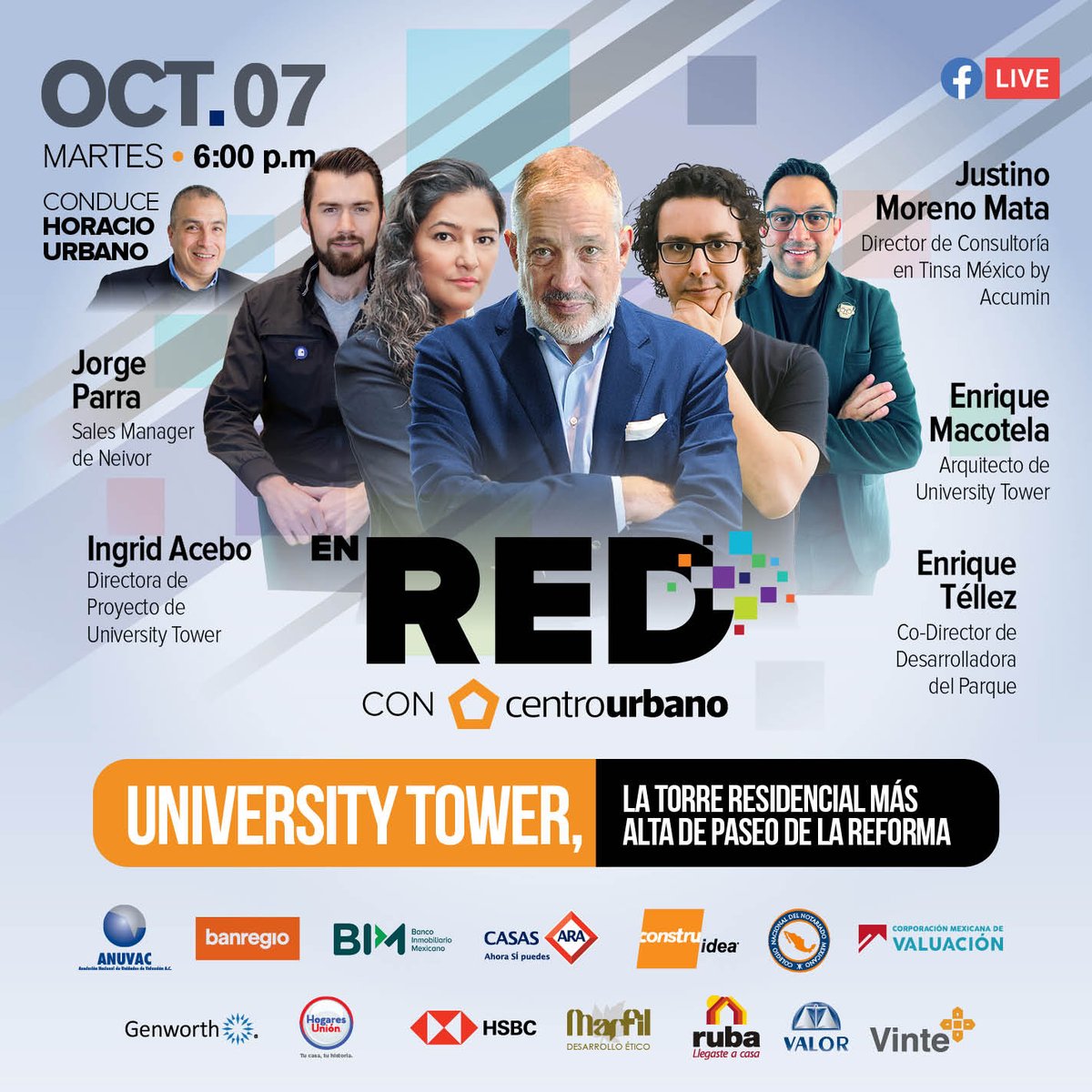 PeriodicoMiCasa's tweet photo. Conoce la torre residencial más alta de la Av Paseo de la Reforma #TheUniversityTower. Nos acompañan:

✅ Enrique Téllez
✅ Ingrid Acebo
✅ Enrique Macotela
✅ Jorge Parra
✅ Justino Moreno 

📆 #Hoy
⏰18:00 horas
¡Conéctate! 👉 https://t.co/PIojGUX0FU https://t.co/qh5TenuJdy