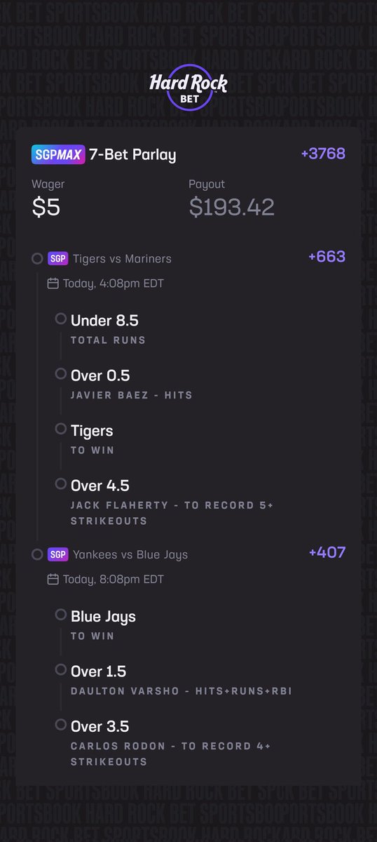 PicksByDan's tweet photo. 🏈🔥MLB TUESDAY PICKS🔥🏈

$5-> $193.42💵

⚠️ Disclaimer: For entertainment only. Not betting advice. Play responsibly.

Tail me with Hard Rock Bet: https://t.co/pTAQVwJnMj https://t.co/IdMQR2FBV6