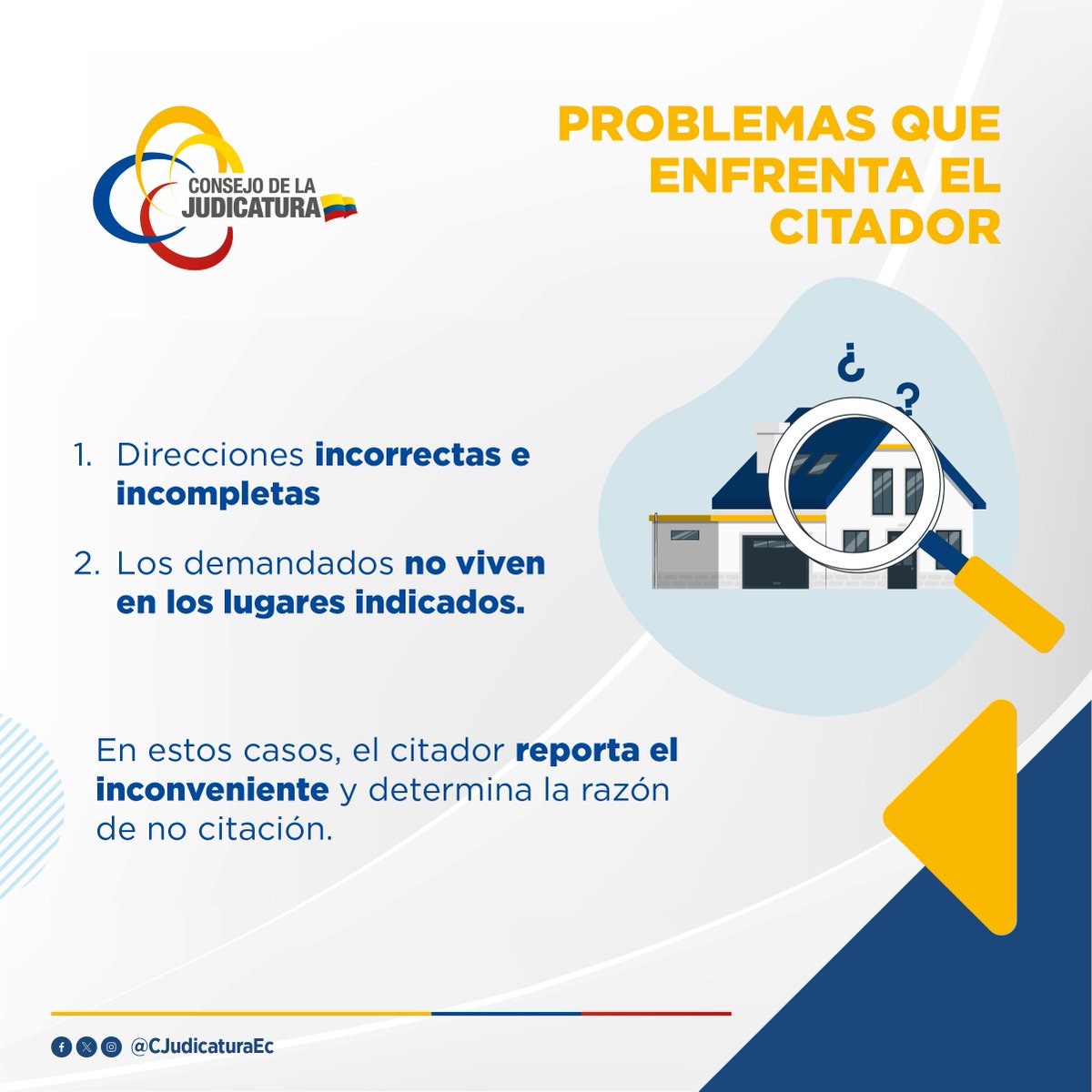 🤔¿Cuáles son los problemas más comunes que enfrenta un citador?
🤦‍♀️Entre los principales problemas, están las direcciones incorrectas, incompletas o la ausencia de los demandados en los lugares indicados.
🔍Conoce cómo se manejan estas situaciones para garantizar la justicia⚖️⤵️