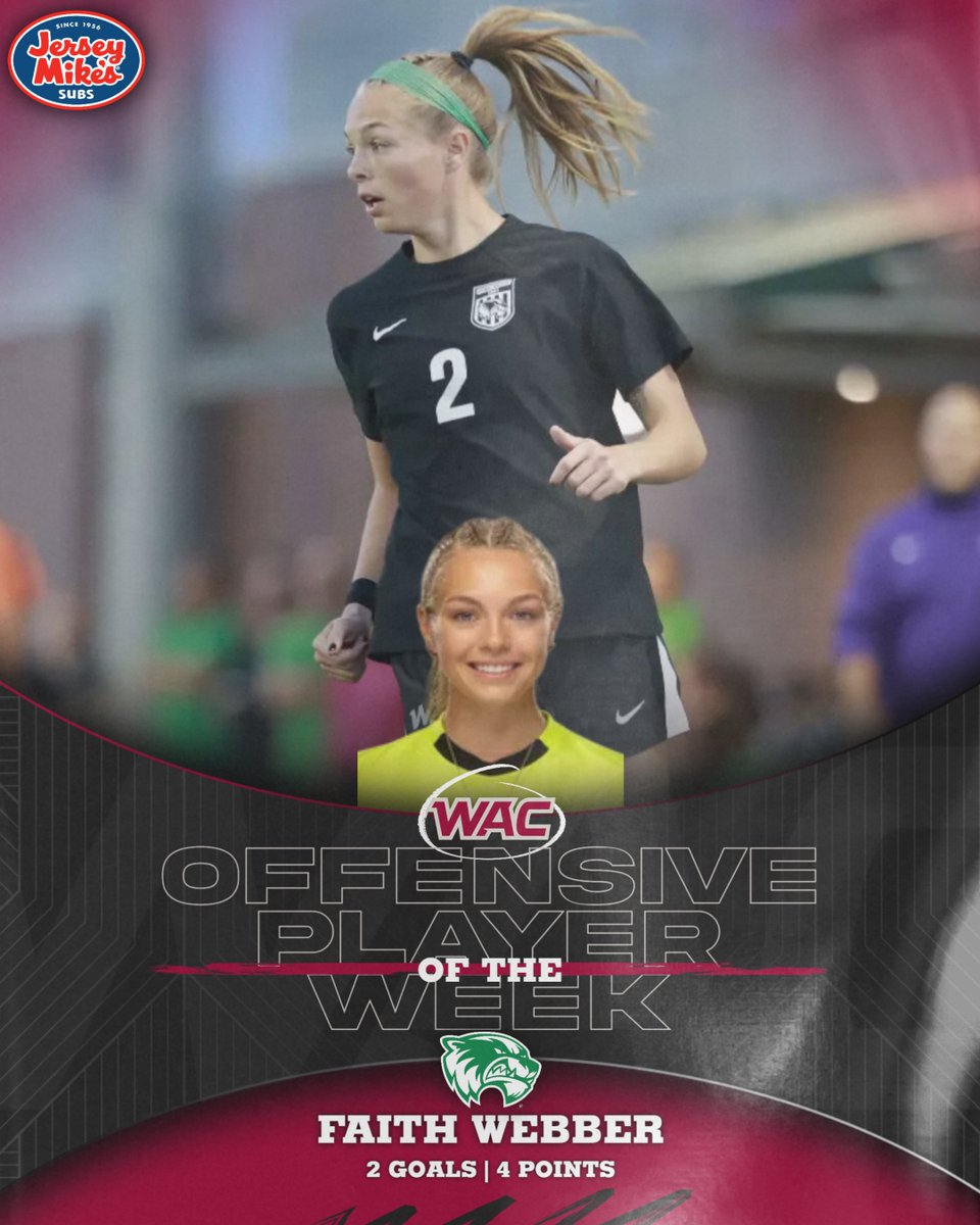 WACsports's tweet image. #WACwsoc Offensive Player of the Week presented by @jerseymikes ⚽️ 

Faith Webber | @UVUwsoc