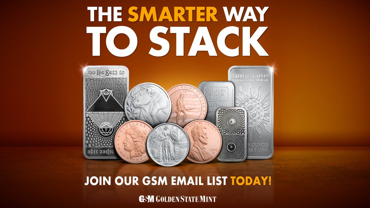 GoldenStateMint's tweet photo. Stack the smarter way with Golden State Mint! Be the first to see the lowest prices on our popular silver & copper designs when you join our GSM Email list! https://t.co/w7Pj0kRDDl #GoldenStateMint #Silver #Copper #PreciousMetals #EmailSignup https://t.co/7U43Lx8DYX