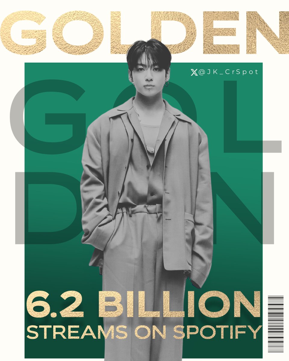 GOLDEN by Jungkook has now surpassed 6.2 billion streams on Spotify, making it the FIRST and ONLY album by an Asian soloist, as well as the FASTEST studio album by an Asian act to achieve this milestone