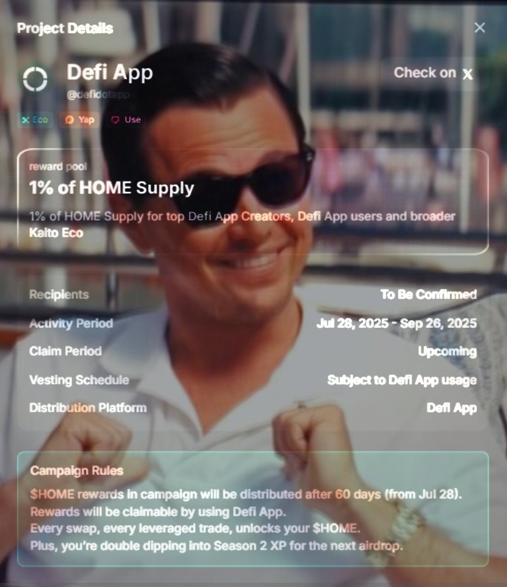 A_J_Dominic's tweet photo. 1% $HOME supply for @defiapp yappers.

4.5K yappers confirmed from snapshot.

Guess who is eligible? https://t.co/alO3f7WNLM