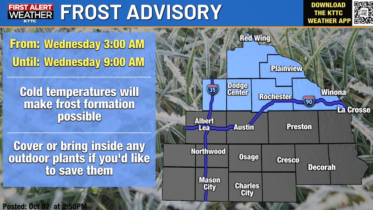 A %Advisory Name% has been issued for the highlighted counties until Invalid date.

For the latest forecast details, go to kttc.com/weather/
#kttcwx