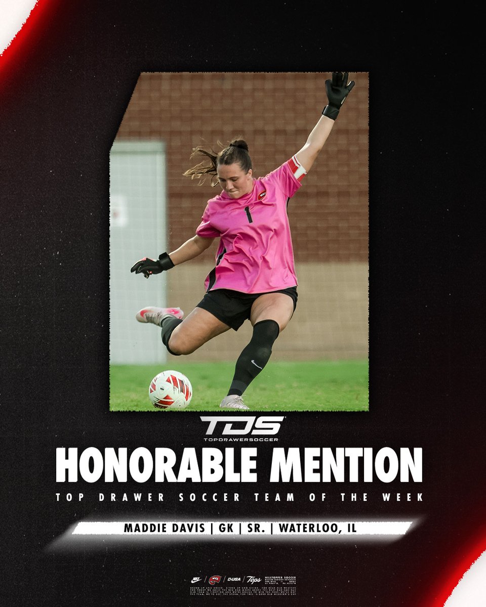 𝘼𝙣𝙤𝙩𝙝𝙚𝙧 𝙖𝙘𝙘𝙤𝙡𝙖𝙙𝙚 𝙛𝙤𝙧 𝙤𝙪𝙧 𝙠𝙚𝙚𝙥𝙚𝙧 💪

Maddie Davis has been named Top Drawer Soccer Team of the Week Honorable Mention!

#GoTops