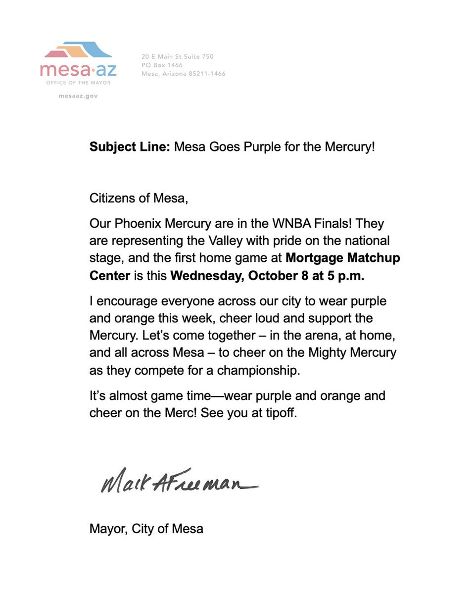 PhoenixMercury's tweet image. Permission Slip: Approved Early Release

Leaving work early on Wednesday at 5PM is not only acceptable - it’s encouraged! Throw on your Mercury gear and report for fan duty because we have an early tip off and need you in the building!
🎟️ on.nba.com/4nTpjlC
