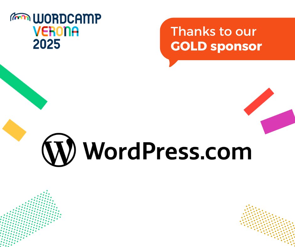 Ringraziamo <a href="/wordpressdotcom/">WordPress.com</a> che sostiene come Sponsor Gold il WordCamp Verona 2025
La soluzione perfetta per creare il tuo sito web basato sul software open-source WordPress.

verona.wordcamp.org/2025/sponsor/w…
#wordcampverona2025 #wcvrn2025 #wordpress #wordpressitalia #wordcampsponsor