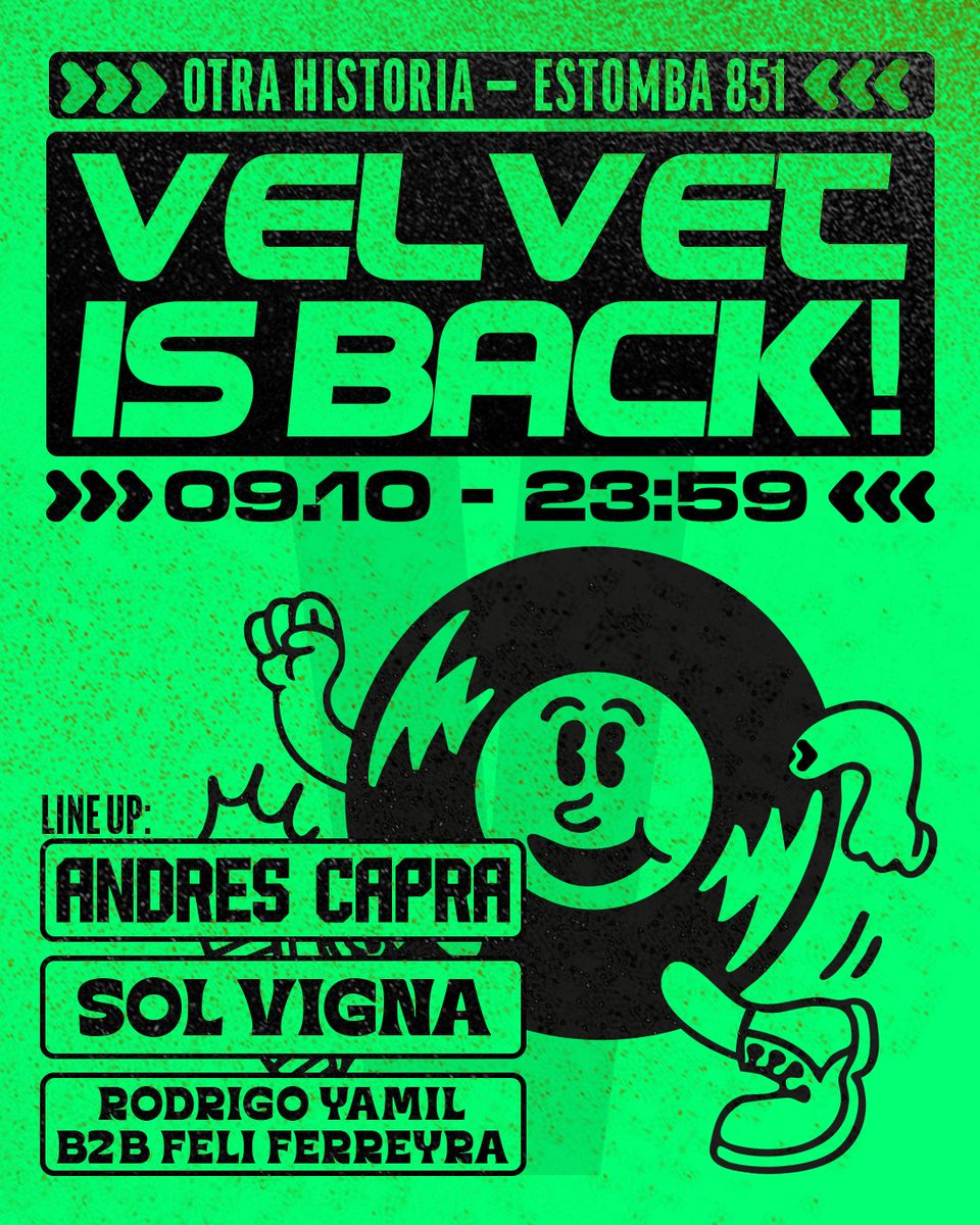 ʏᴀ ᴛᴇɴᴇꜱ ʀᴀᴠᴇ ᴘᴀʀᴀ ᴇꜱᴛᴇ ᴊᴜᴇᴠᴇꜱ ᴘʀᴇ-ꜰᴇʀɪᴀᴅᴏ ᴀᴍᴏʀʀʀʀ! 💚

ᴠᴇʟᴠᴇᴛ ɪꜱ ʙᴀᴄᴋ! ᴜɴᴀ ɴᴏᴄʜᴇ ʟʟᴇɴᴀ ᴅᴇ ꜱᴏɴɪᴅᴏꜱ ᴀʟᴛᴇʀɴᴀᴛɪᴠᴏꜱ⚠️

ʏᴀ ᴇꜱᴛᴀɴ ᴅɪꜱᴘᴏɴɪʙʟᴇꜱ ʟᴀꜱ ᴇᴀʀʟʏ!:
otrahistoria.com.ar/evento/velvet-…