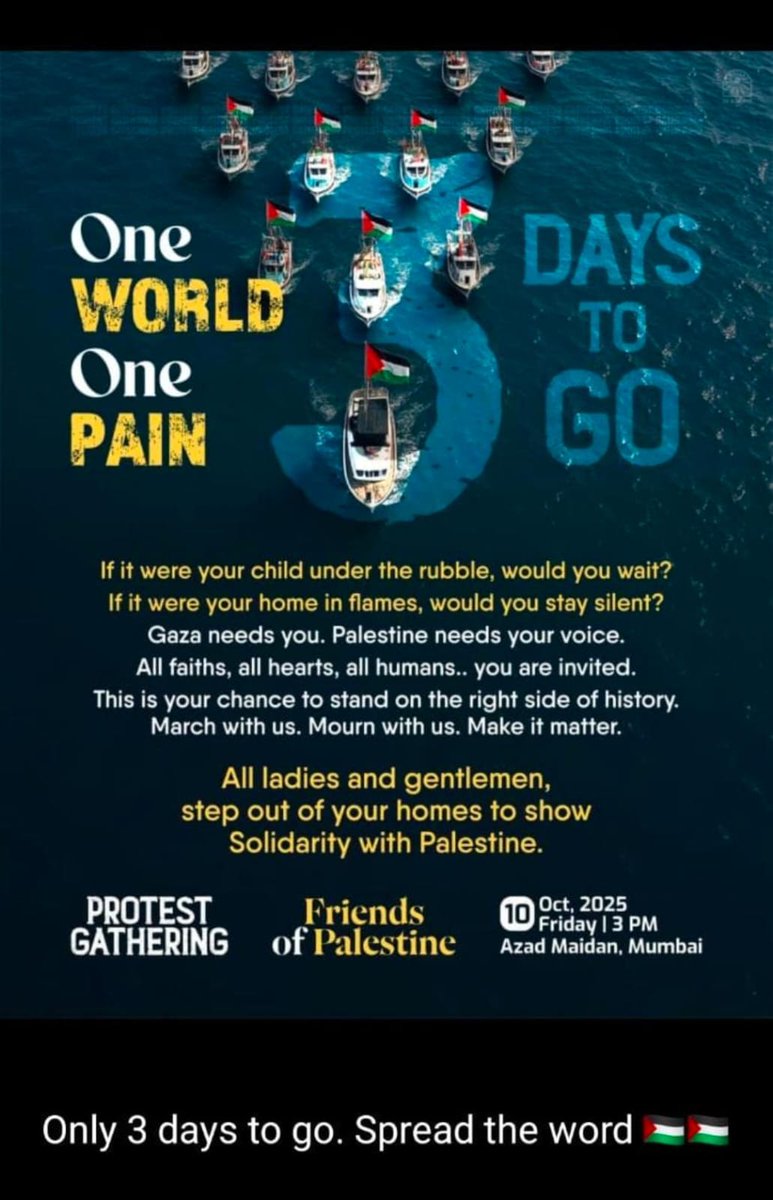 <a href="/CPMumbaiPolice/">Commissioner of Police, Greater Mumbai</a> cancel this event. They live here, eat here, and cry for Palestine. 
If they get permission, we will also organize programs in support of Israel across Mumbai. After that, any law and order situation created we will not be responsible for that <a href="/MumbaiPolice/">मुंबई पोलीस Mumbai Police</a>