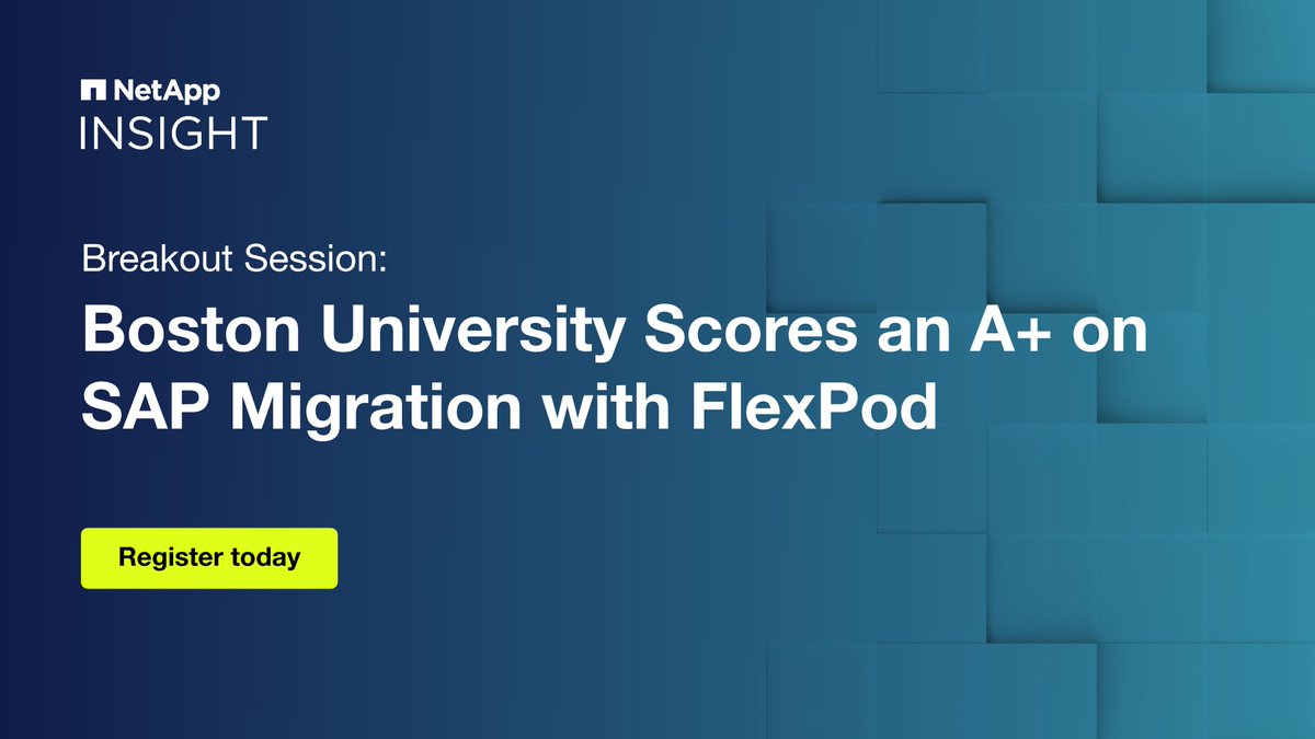 FlexPod's tweet image. Boston University scored an A+ on SAP migration 🎓💻 See how FlexPod simplified operations & improved performance.
Don’t miss BU’s story at NetApp INSIGHT → ntap.com/4mTKZgG
#NetApp #NetAppINSIGHT #FlexPod #SAP