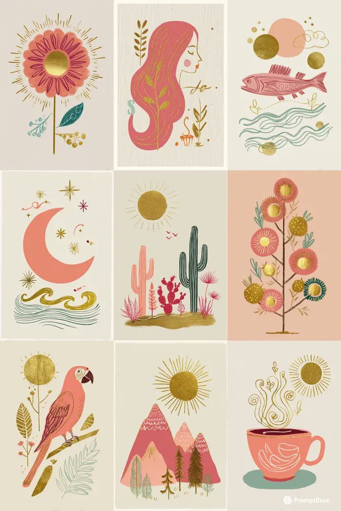 promptbase's tweet image. Risograph Botanical Abstracts by klay using Midjourney 🌿