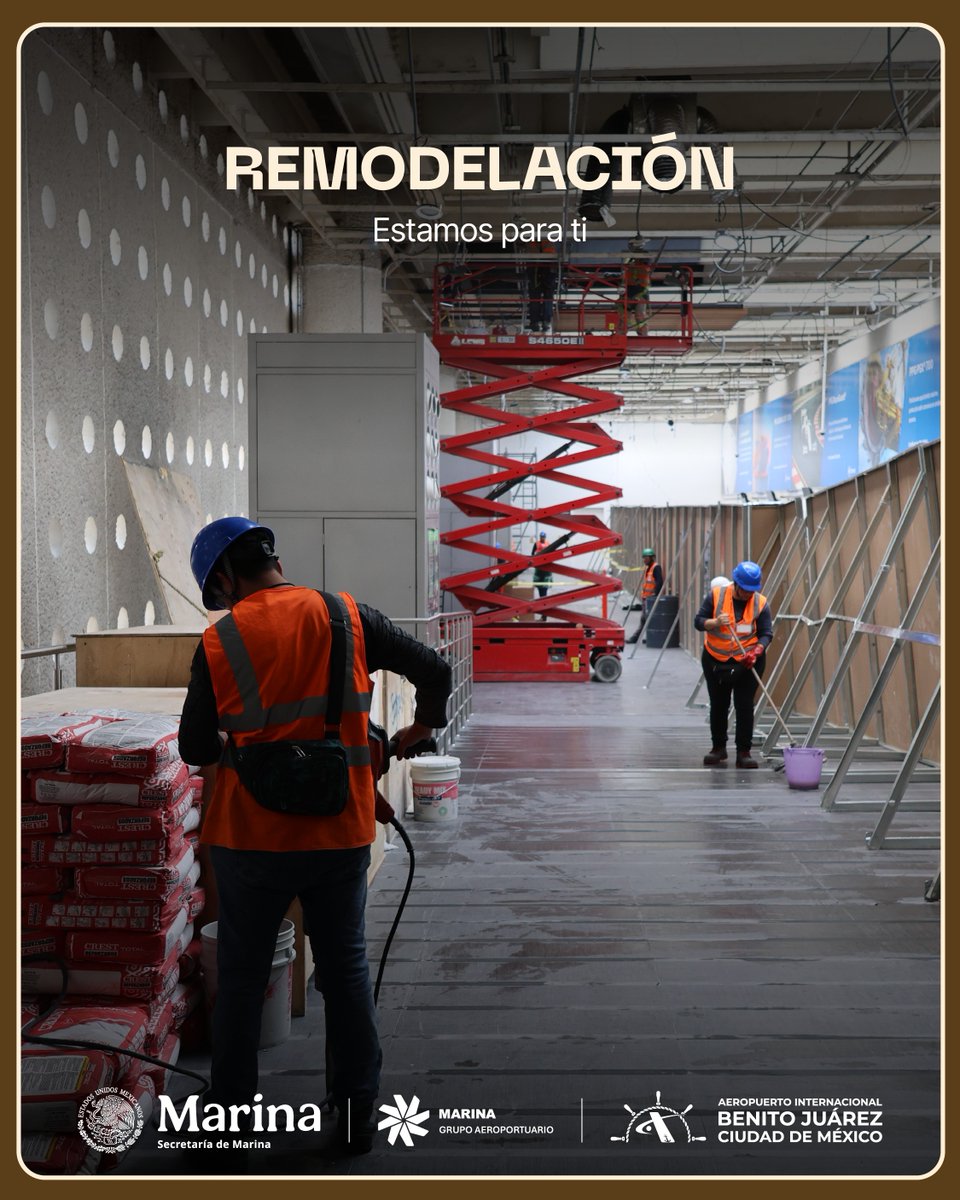 AICM_mx's tweet photo. Trabajamos en algunas áreas para remodelarlas. Te sugerimos llegar con anticipación para evitar contratiempos. #ArptoBJ
@SEMAR_mx ⚓ @aeropuertos_GAM ✈️ https://t.co/Qse3Seauns