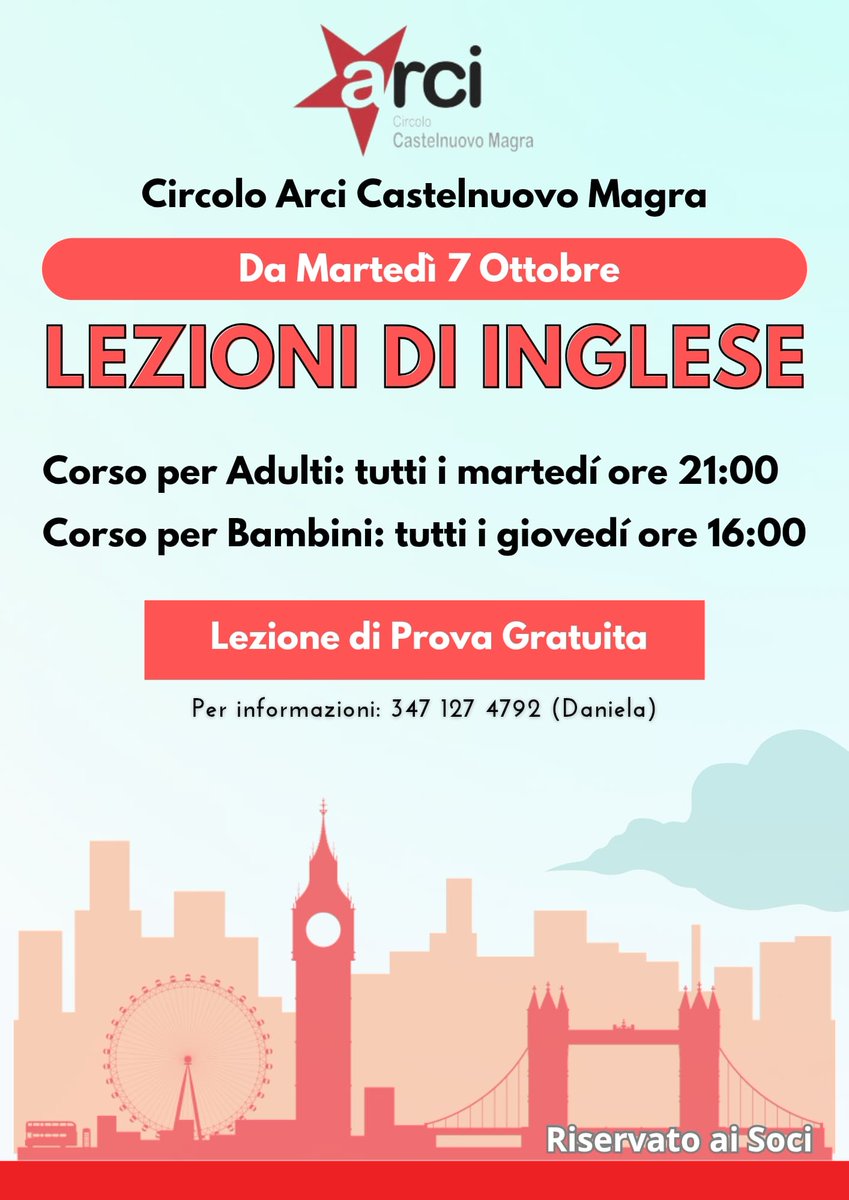 ArciValdiMagra's tweet image. 🇬🇧 Sono ricominciati stasera al Circolo #Arci Castelnuovo Magra i corsi di #inglese per adulti e bambini, ogni martedì sera e giovedì pomeriggio, vi aspettiamo numerosi! 👇