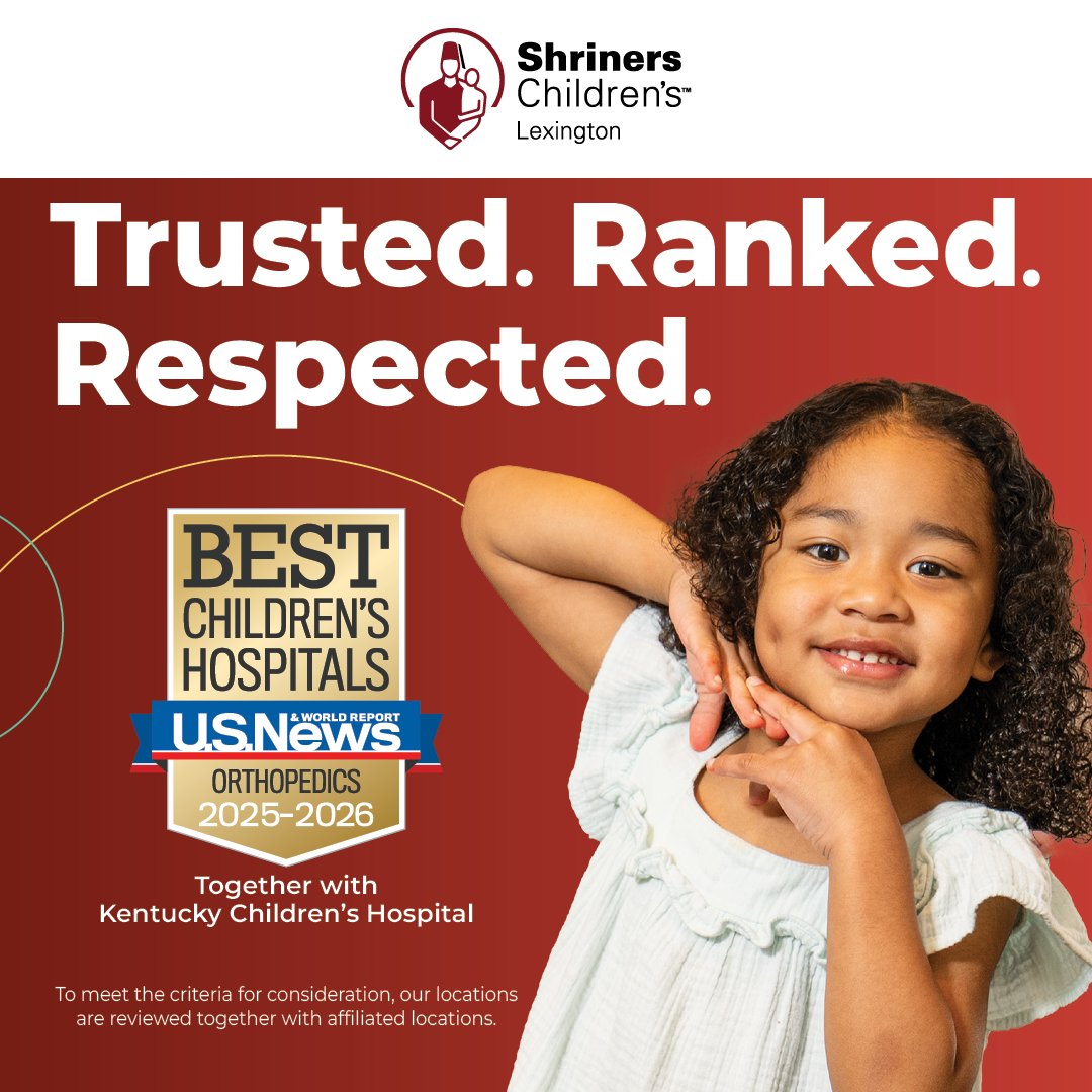 We’re proud to share that Shriners Children’s Lexington has been ranked among the nation’s Best Children’s Hospitals for Pediatric Orthopedics by U.S. News &amp; World Report🏆💫