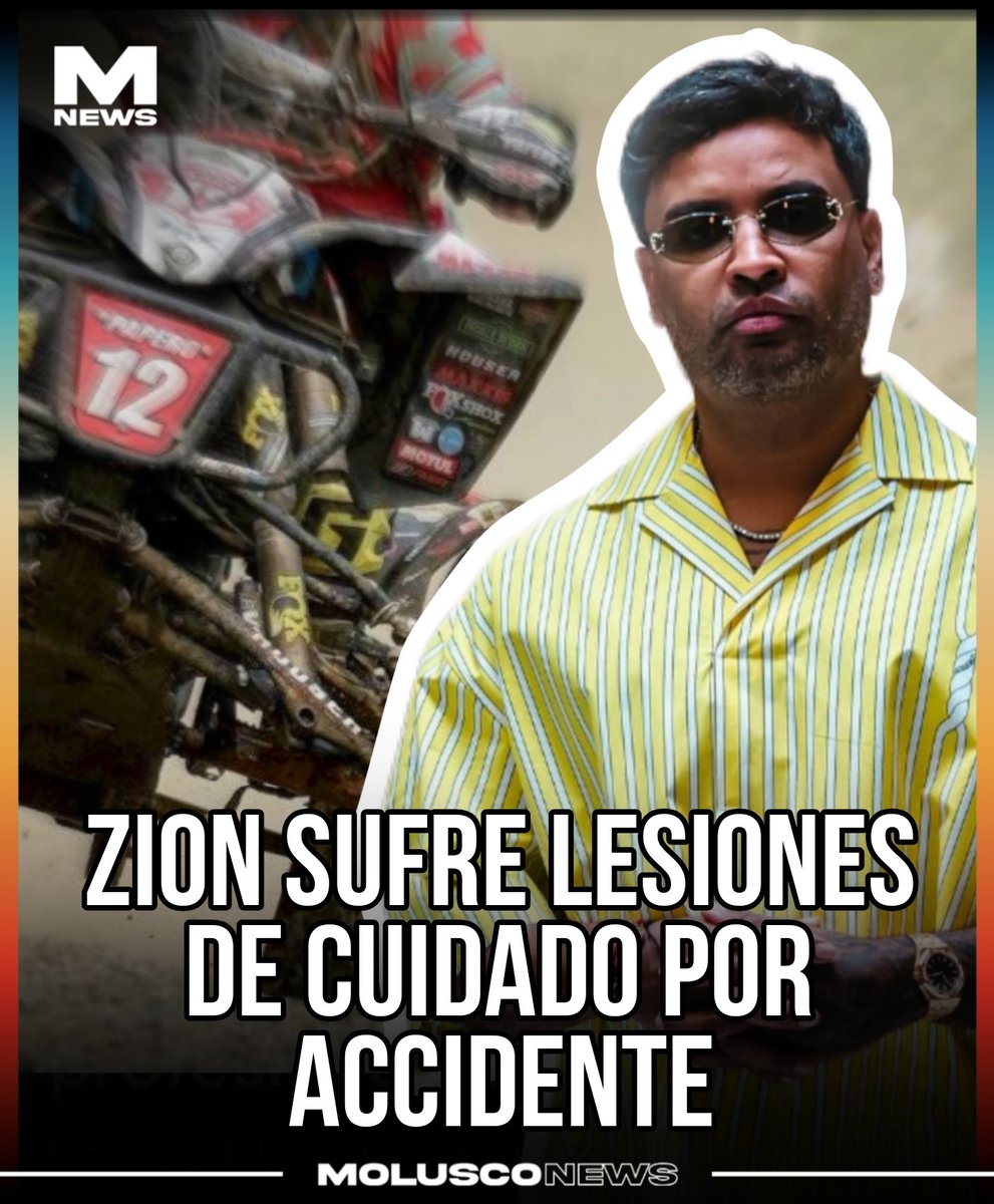 Moluskein's tweet photo. El cantante Zion se encuentra en Centro Médico de Río Piedras tras sufrir un accidente de 'fourtrack'.

Su equipo de trabajo reveló que su condición es "reservada" y el doctor encargado confirmó a Día a Día que el cantante tiene varias lesiones de cuidado.

Pronta recuperación 🙏 https://t.co/bUECgNvoaE