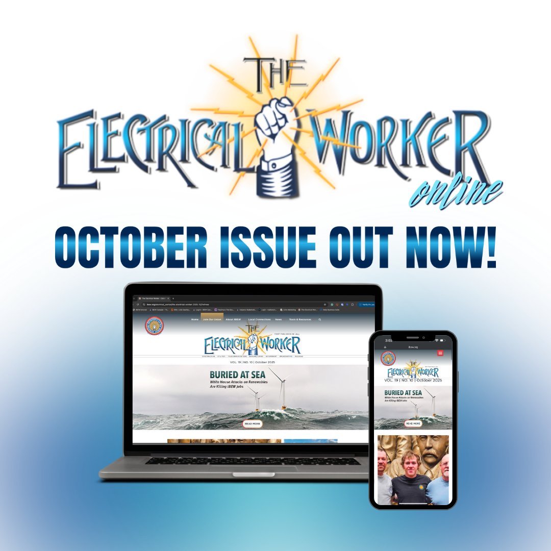 IBEWCanada's tweet photo. The October issue of ⚡️The Electrical Worker⚡️ Online is now live  ➡️ https://t.co/Ina1OlmbzD
_________
 
Le numéro du mois d’octobre du ⚡️The Electrical Worker⚡️ en ligne est maintenant publié ➡️ https://t.co/Ina1OlmbzD (anglais) https://t.co/HGP14rhetG