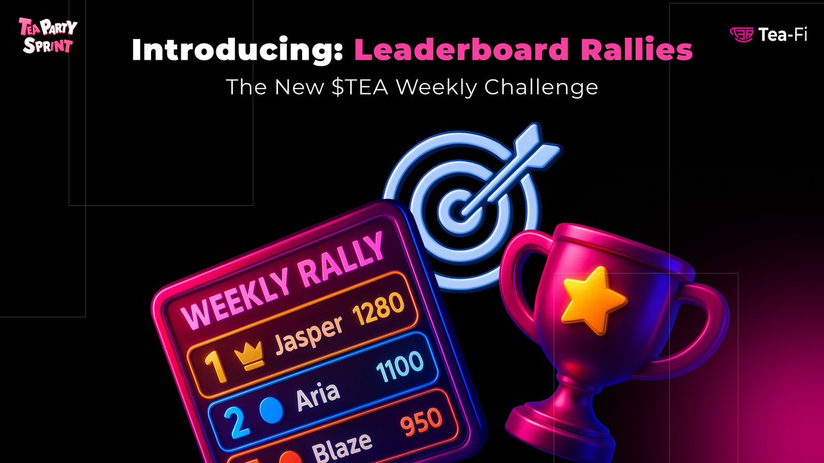 The TeaParty Sprint is LIVE! 
4 weeks. Fresh leaderboards. 10k–20k $TEA prize pools.

Week 1 → Swap Week (Oct6–13):
✔️3+ swaps
✔️$50+ total volume
✔️$1+ per swap

Invite friends &amp; track progress → tea-fi.com/tea-fi-airdrop/
#TeaFi #DeFi
