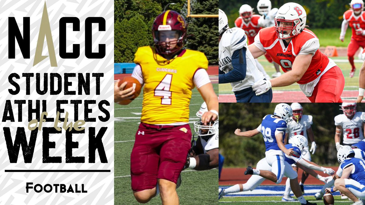 #NACCfb 🏈| <a href="/BenUEagles1887/">Benedictine Athletics</a>'s Pritt, <a href="/CUChicagoSports/">CUC Athletics</a>' Bosch, and <a href="/CUWFalcons/">Concordia Wisconsin Falcons</a>' Martin Named NACC Football Student-Athletes of the Week

📰: tinyurl.com/24eetmco

#NACCtion #d3fb #d3football
