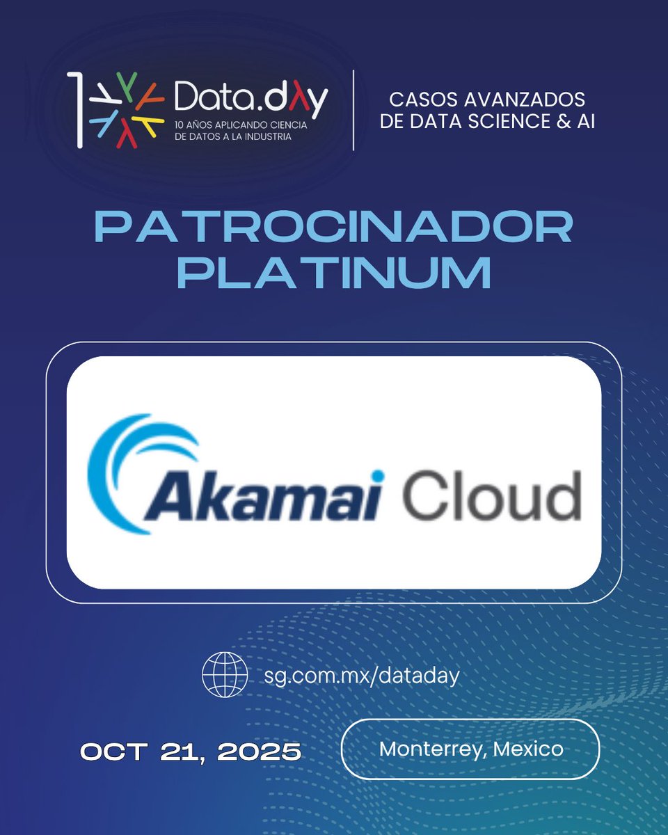 RevistaSG's tweet image. ¡@Akamai se suma como patrocinador platinum de #DataDay!
Agradecemos el apoyo a esta edición especial de los 10 años del congreso líder para inspirar, informar y vincular a los profesionistas de datos.
¿Ya tienes tu boleto? sg.com.mx/dataday/tickets