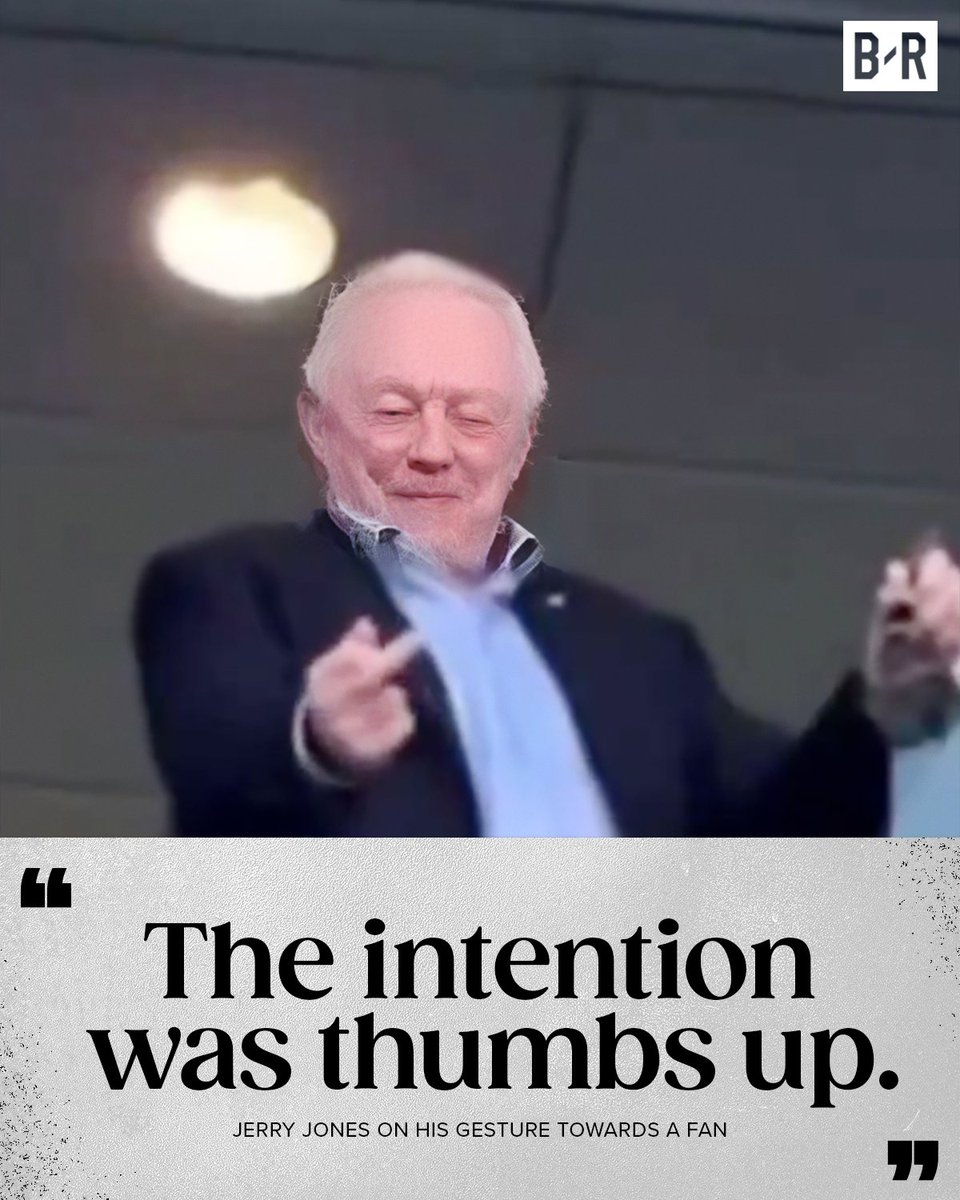BleacherReport's tweet photo. Jerry Jones has been fined $250,000 after giving fans the middle finger on video

He says he "put up the wrong show of hand" https://t.co/wZV7Axn67p