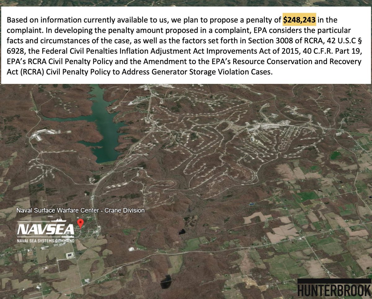 Breaking from <a href="/hntrbrkmedia/">Hunterbrook</a>: the EPA plans to file a complaint and issue a fine against the U.S. Navy’s sprawling Naval Support Activity (NSA) Crane for hazardous waste violations and the improper storage of explosives, including a phosphorus fire at the base in 2022.