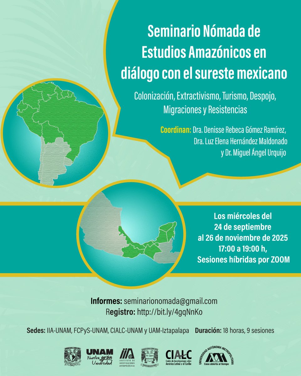 iiaunam's tweet photo. * La ampliación de los frentes colonizadores en el territorio amazónico
📅 8 oct | 17–19h
📍 IIA-UNAM y Zoom

* Coloquio Internacional: Antropologías, desiertos y otros contextos culturales
📅 8–9 oct | 10–14h
📍 IIA-UNAM
🔗Más info: https://t.co/59DR9lvQFZ
#IIAUNAM #Antropología https://t.co/8wwy9j84Mp