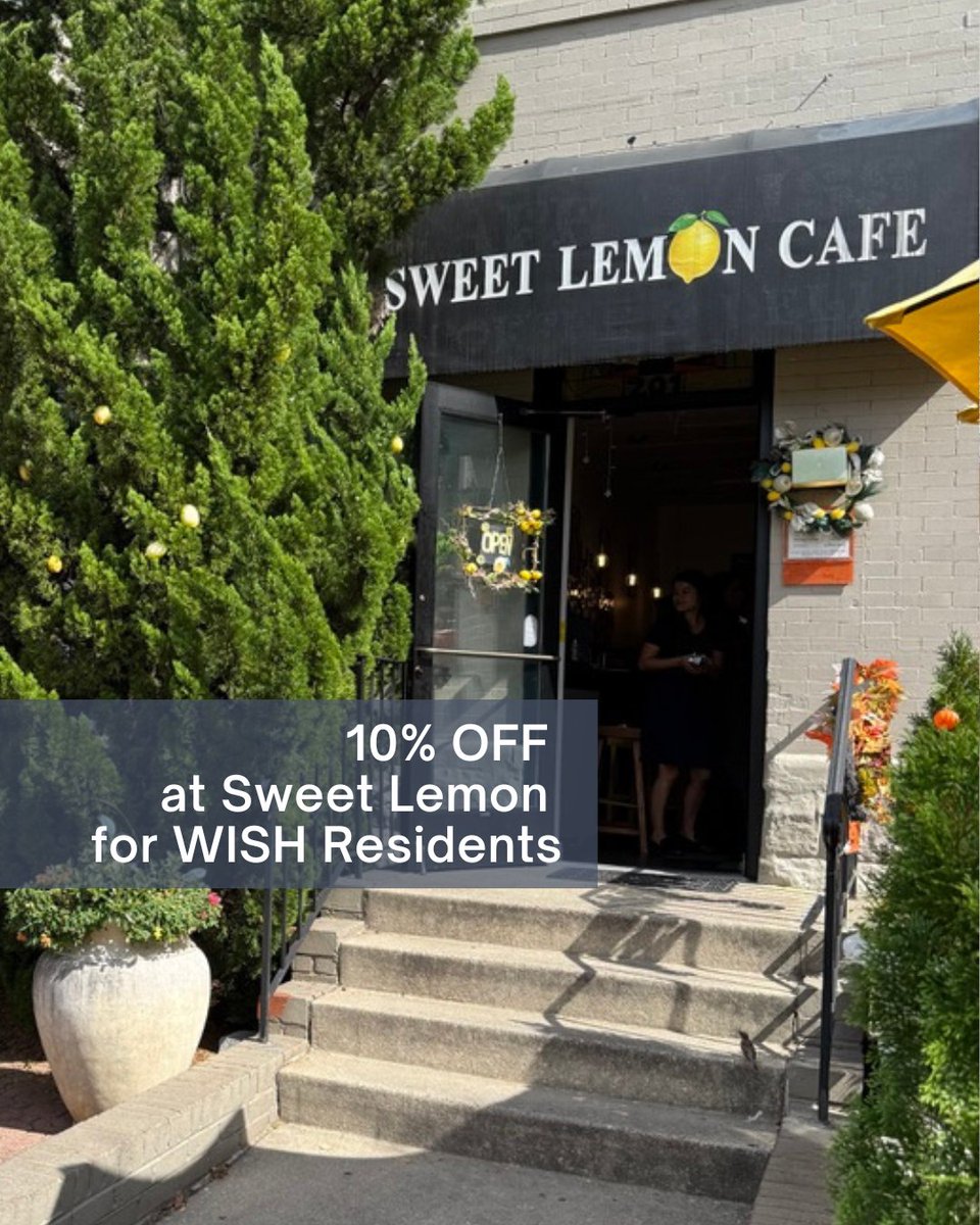 WISHHousing's tweet photo. A special treat for WISH residents!

Enjoy 10% off at our partner cafe, Sweet Lemon, just a 5-minute walk from our Capitol Hill locations — exclusively for WISH residents!
Check your inbox for details. https://t.co/ndNA6WRN2J