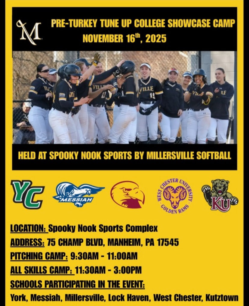 Join us for our 2025 Pre-Turkey Tune Up November 16th at Spooky Nook Sports Complex! Sign up using the link below #RollVille 

millersvillesoftball.totalcamps.com/shop/product/4…
