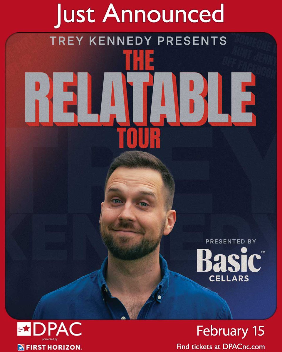 DPAC Presented by First Horizon (@dpac) on Twitter photo π¨ Just Announced π¨
Trey Kennedy is bringing The Relatable tour to DPAC on February 15. π€
Great seats on sale Friday at 10:00 AM at DPACnc.com
DPAC presented by First Horizon π¨ Just Announced π¨
Trey Kennedy is bringing The Relatable tour to DPAC on February 15. π€
Great seats on sale Friday at 10:00 AM at DPACnc.com
DPAC presented by First Horizon