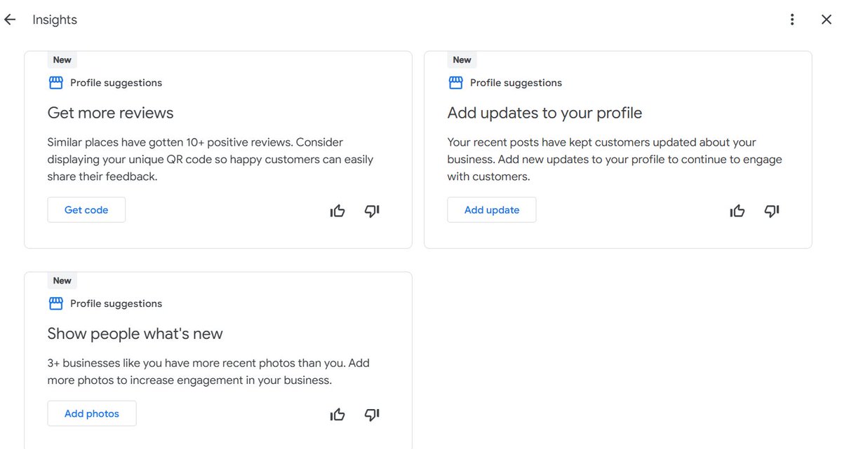 OMGNational's tweet photo. New "Insights" button spotted on Google Business Profile. s/o to @William_SEOPro 

@rustybrick @JoyanneHawkins Is this new? https://t.co/fjT9fWagON