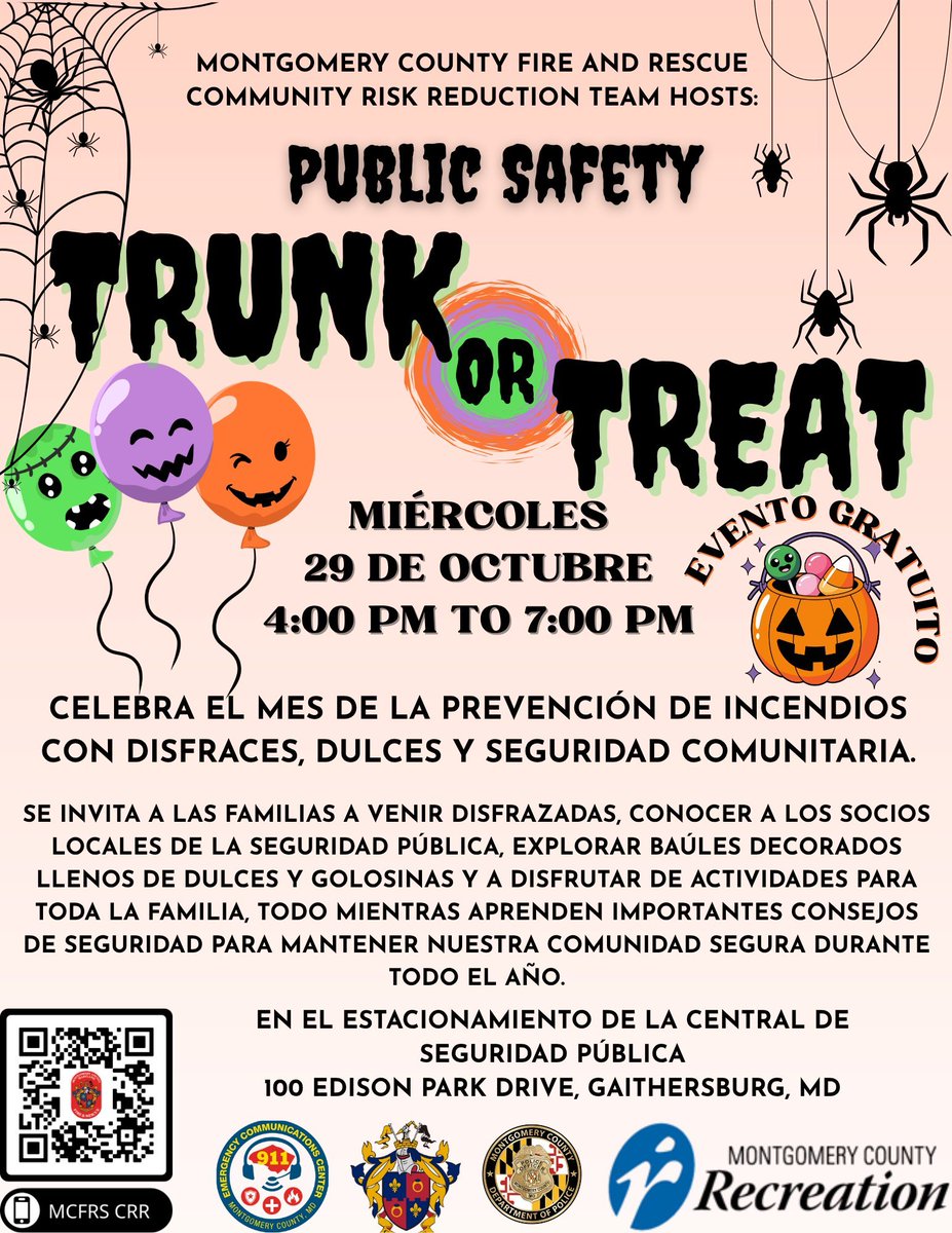🎃Montgomery County Fire/Rescue Invites You To:

👻Public Safety Trunk or Treat
📅Wed, Oct 29 
🕓4pm-7pm
📍Public Safety HQ 100 Edison Park Dr. Gaithersburg

More info is a click away: bit.ly/4nHKJCJ